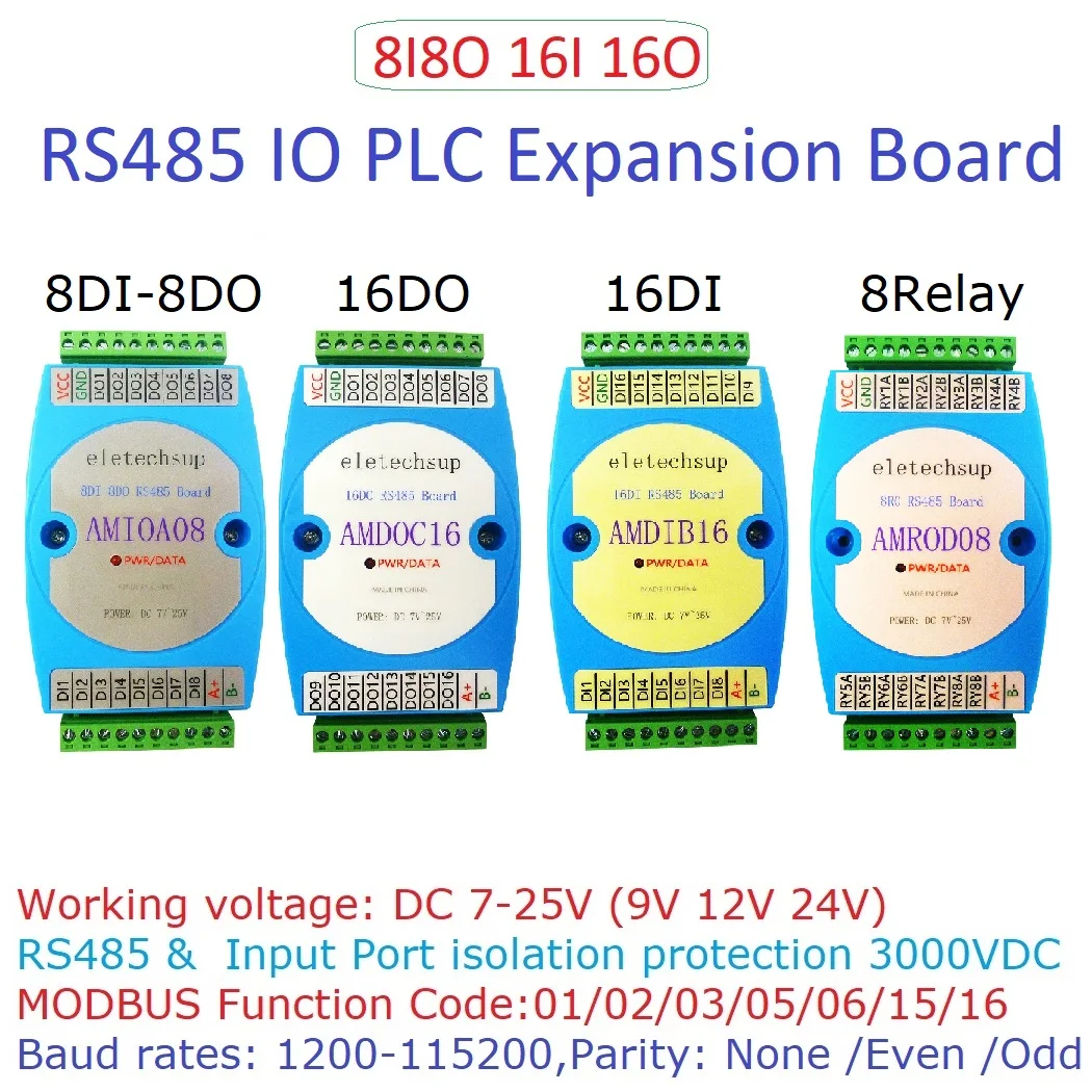 DC 9-24V 8DI-8DO 16DI 16DO RS485 Isolated communication Digital Input and Output Relay MODBUS RTU PLC Expansion Board