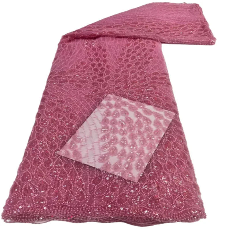 

African Lace Fabric 2022 High Quality Lace Sequins French Net Lace Tulle Mesh Fabrics Pink Lace beads Wedding Fabrics
