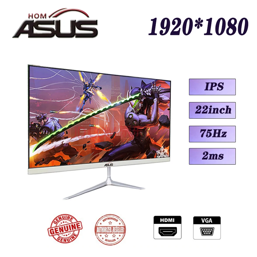 ASUSHOM 22 дюйма 75 Гц 1920x1080p компьютерный монитор ПК 1K HD игровой VGA/HDMI плоский панельный