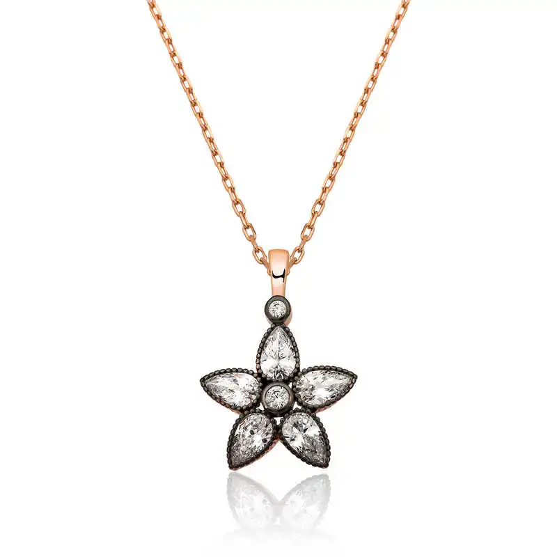 

Tevuli 925 Sterling Silver Diamond Montür Flower Lady Necklace