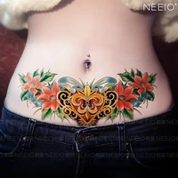 10 pieces huge flower totem waist and belly cover scars stretch marks big picture waterproof lasting female tattoo stickers