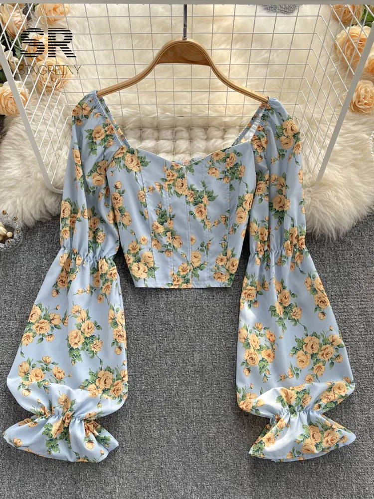 Женская блузка с открытыми плечами и цветочным принтом поясом на резинке