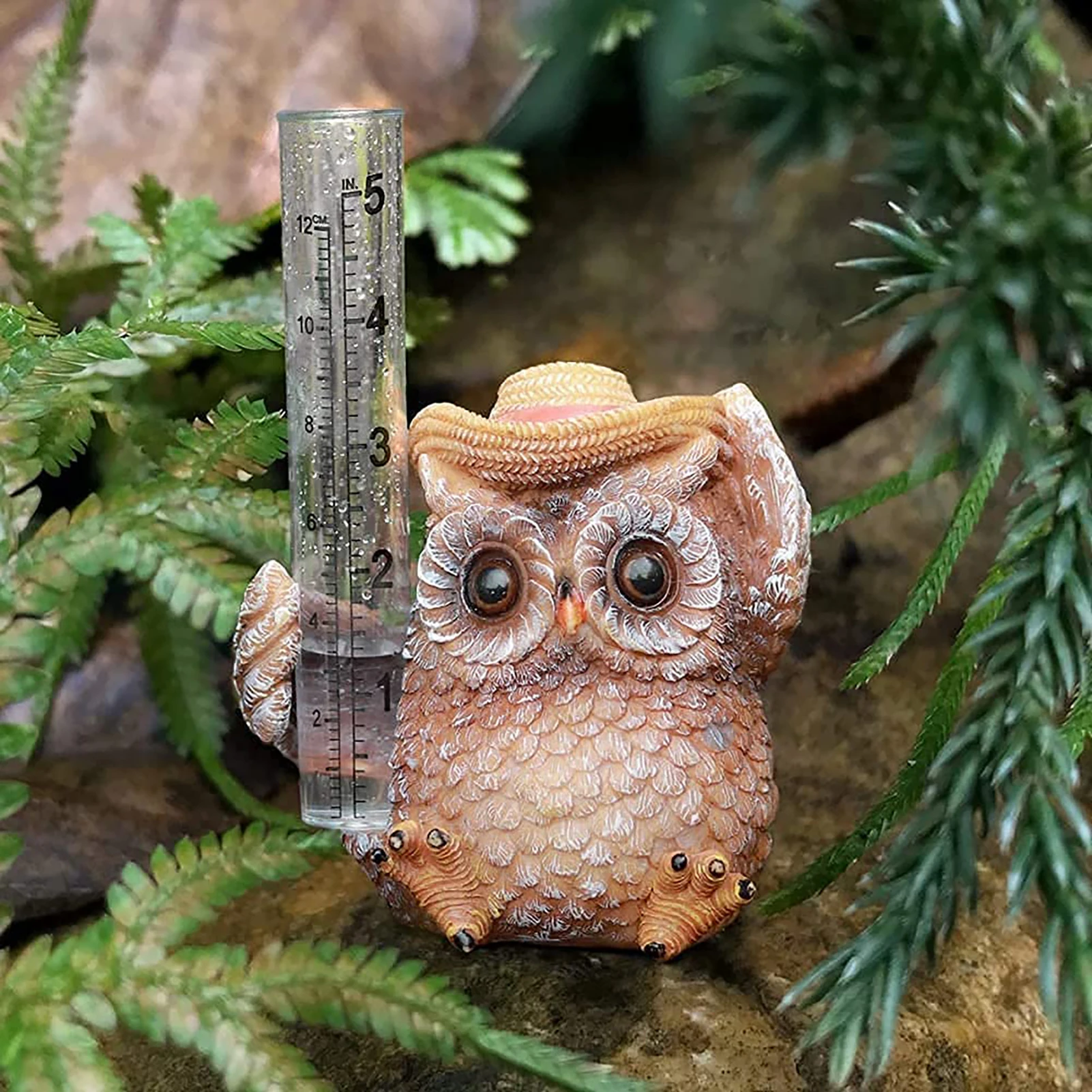 

New Cute Owl Rain Gauge Exquisite Durable Resin Rain Resistant Water Gauge Baby Owl Ornaments Figurines Crafts Decor for Garden