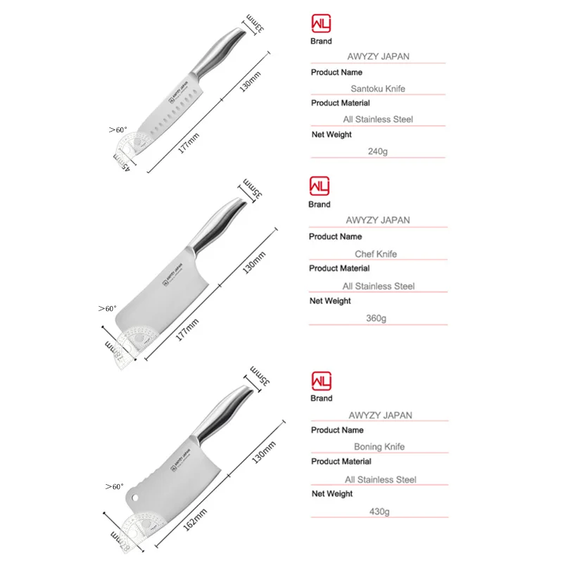 Японские кухонные ножи шеф-повара сантоку профессиональный резец из нержавеющей