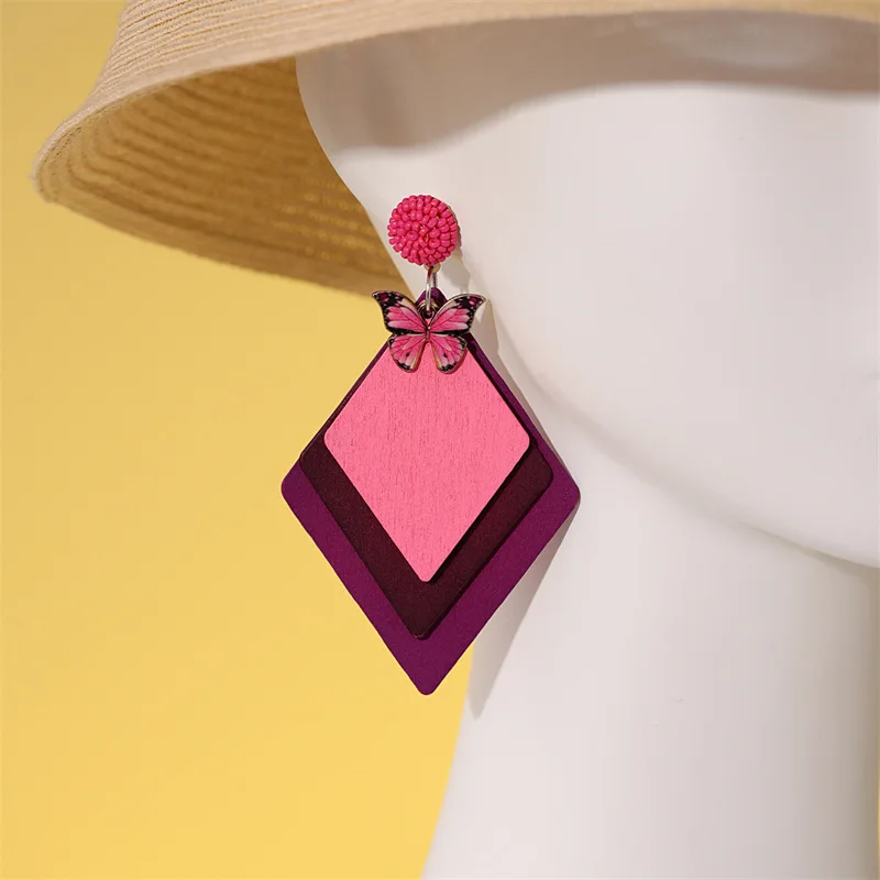 

2022 New Square Butterfly Earrings Ladies Fashion Geometric Beads Long Earrings Daily Wear Earrings Jewelry