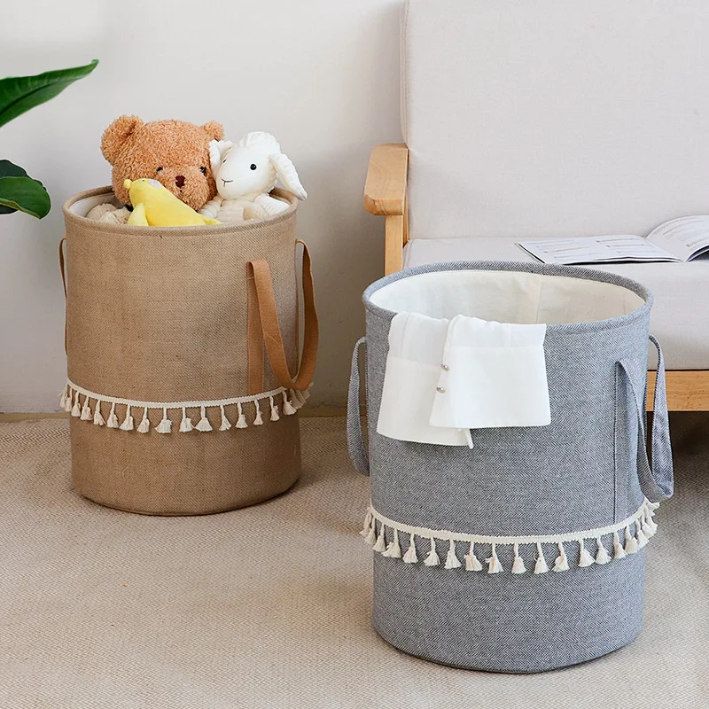 

Foldable Braided Jute Cloth Laundry Basket Cotton Linen Dirty Cothes Storage Basket Kids Toys Sundries Organizer For Home