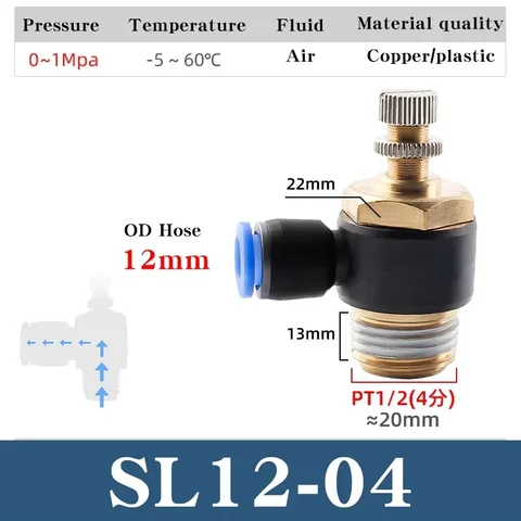 20/50/100Pcs Brass Flow Control Valve SL Series 90° L-Type G1/8 Push-in OD 4-12mm Pneumatic Speed Regulator for Air Compressor