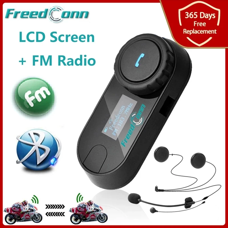 TCOM-SC BT Interphone Motorcycle Helmet Intercom Wireless Bluetooth Headset Waterproof Intercom LCD Screen with FM Radio