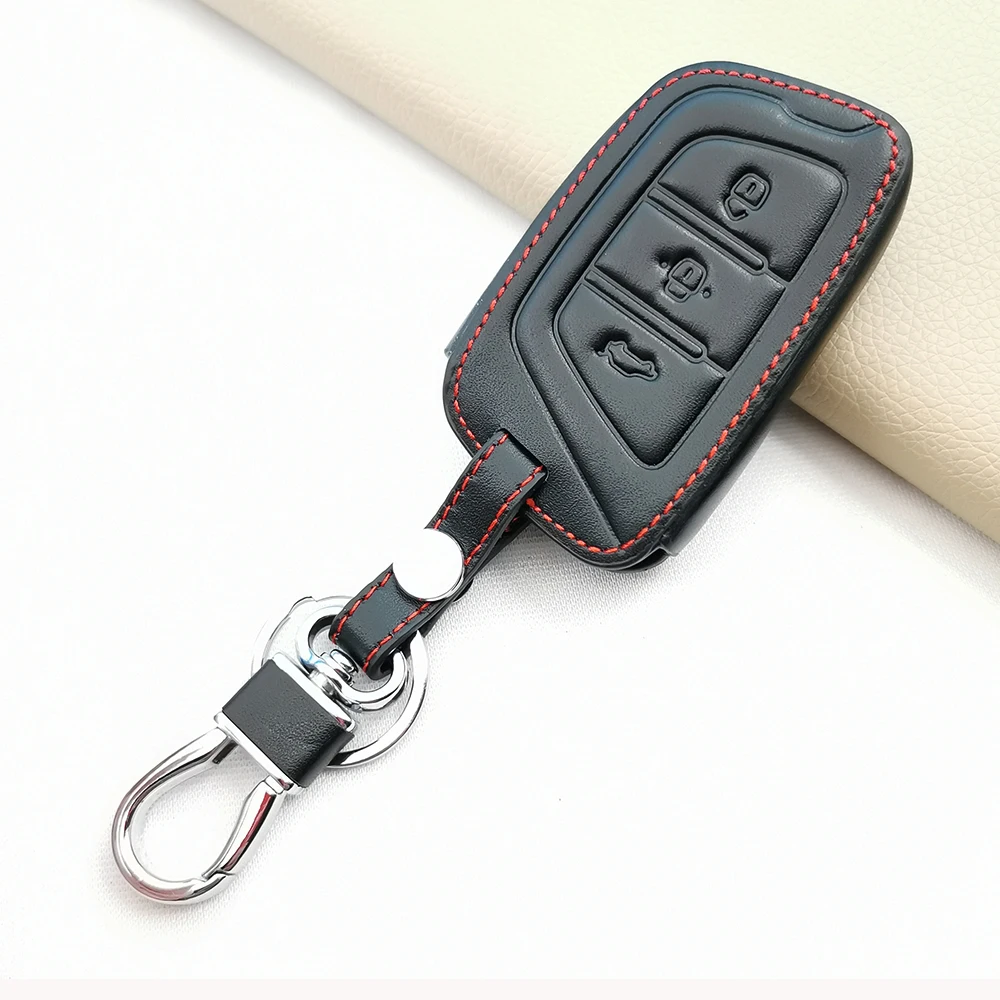 

High Quality Genuine Leather Car Key Case Cover Protector For JAC JIAYUE A5 X4 X7 iC5 IEV S4 7S T8 Refine S4 S7 M6 3 Buttons Key