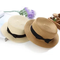 vocation hats for women sun caps ribbon round flat top beach hat panama hat sweet bow flat straw hats anti uv