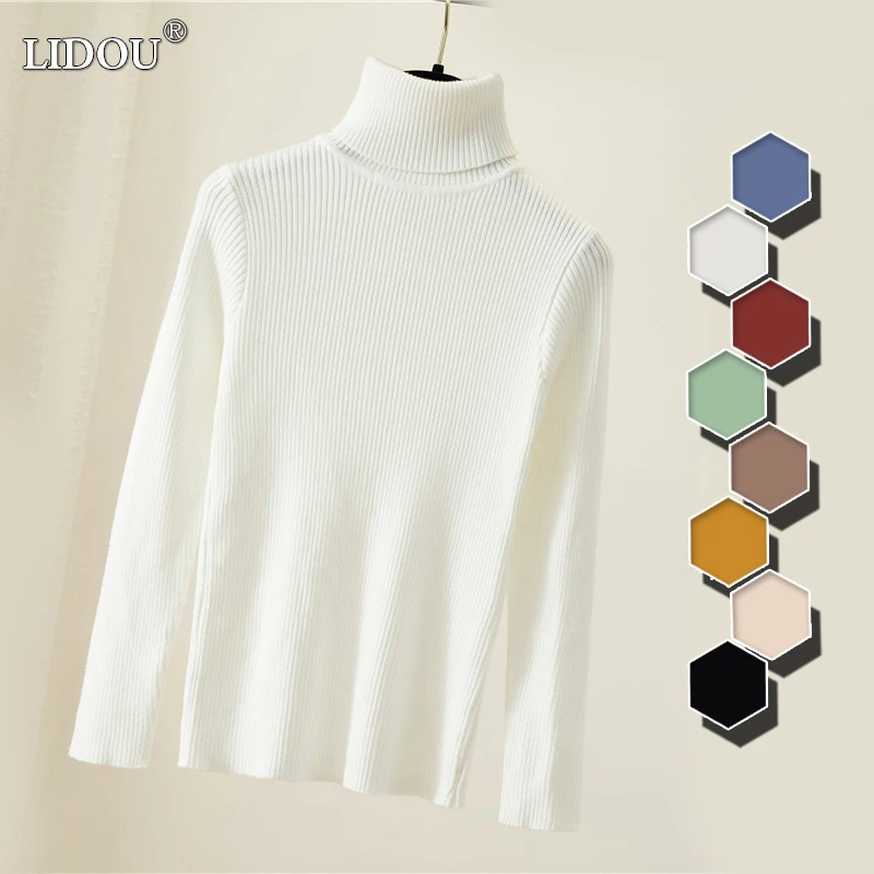 

Office Lady Turtleneck Solid Color Elegant Autumn Winter Women Clothing Slim Simplicity Elasticity Keep Warm Bottoming Sweaters