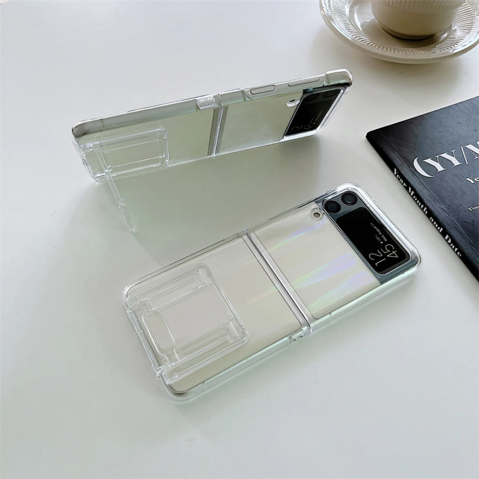 

Hard Transparent Case for Samsung Galaxy Z Flip 3 4 5G with Holder Kickstand Clear Shockproof Phone Cover for Z Flip3 4 Funda