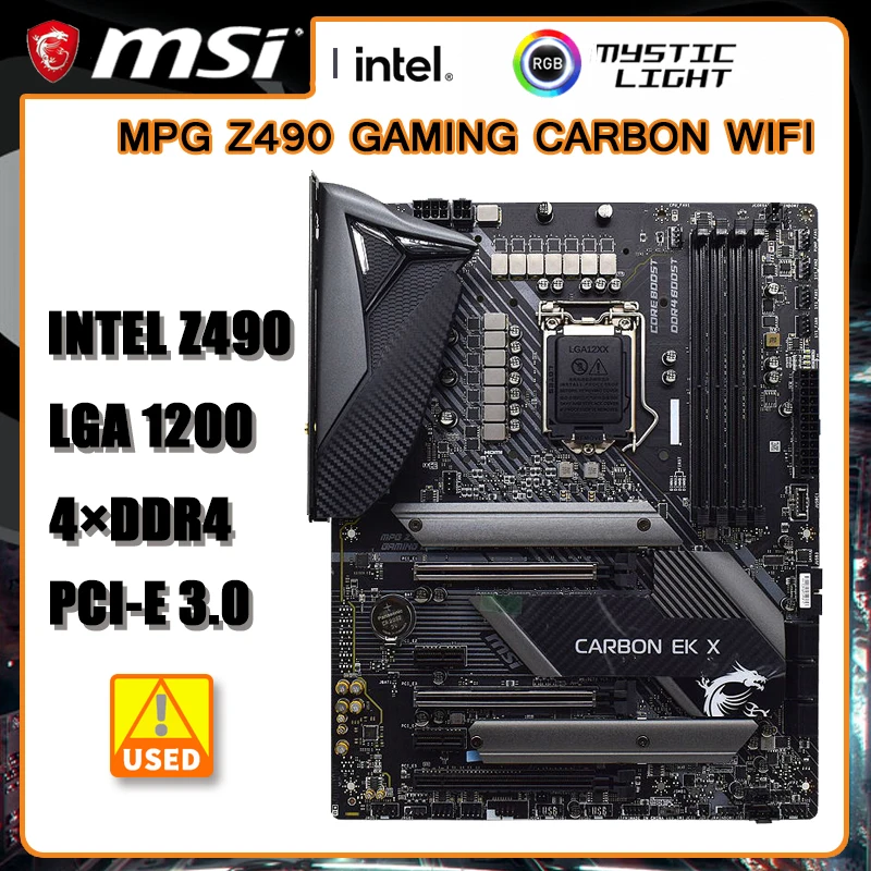 

MSI MPG Z490 игровой карбоновый Wi-Fi LGA 1200 материнский корд DDR4 материнский корд 128 ГБ PCI-E 3,0 USB3.2 ATX для Core i5-10500 cpus
