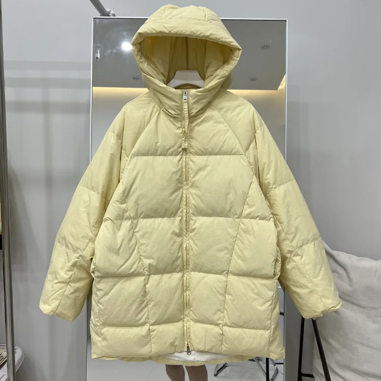 2022 New Down Jacket Women's Korean Pure Color Hooded Warm White Duck Down Jacket Winter Long Sleeve Coat F664