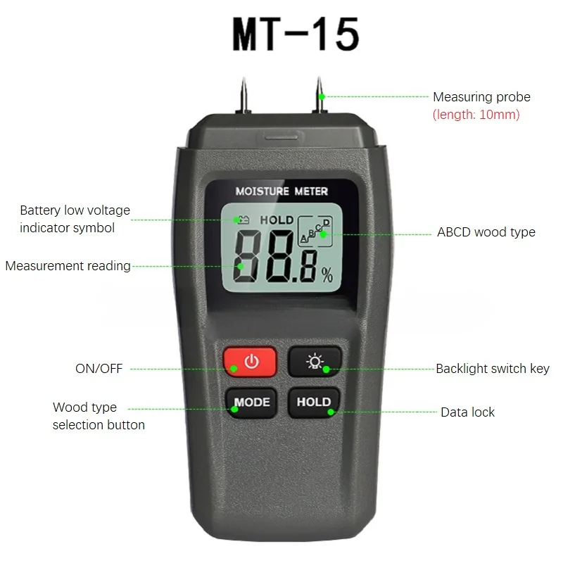 

Moisture Meter Moisture Content Tester Wall Carton Dry Hygrometer Wood Moisture Detector Measuring Instrument