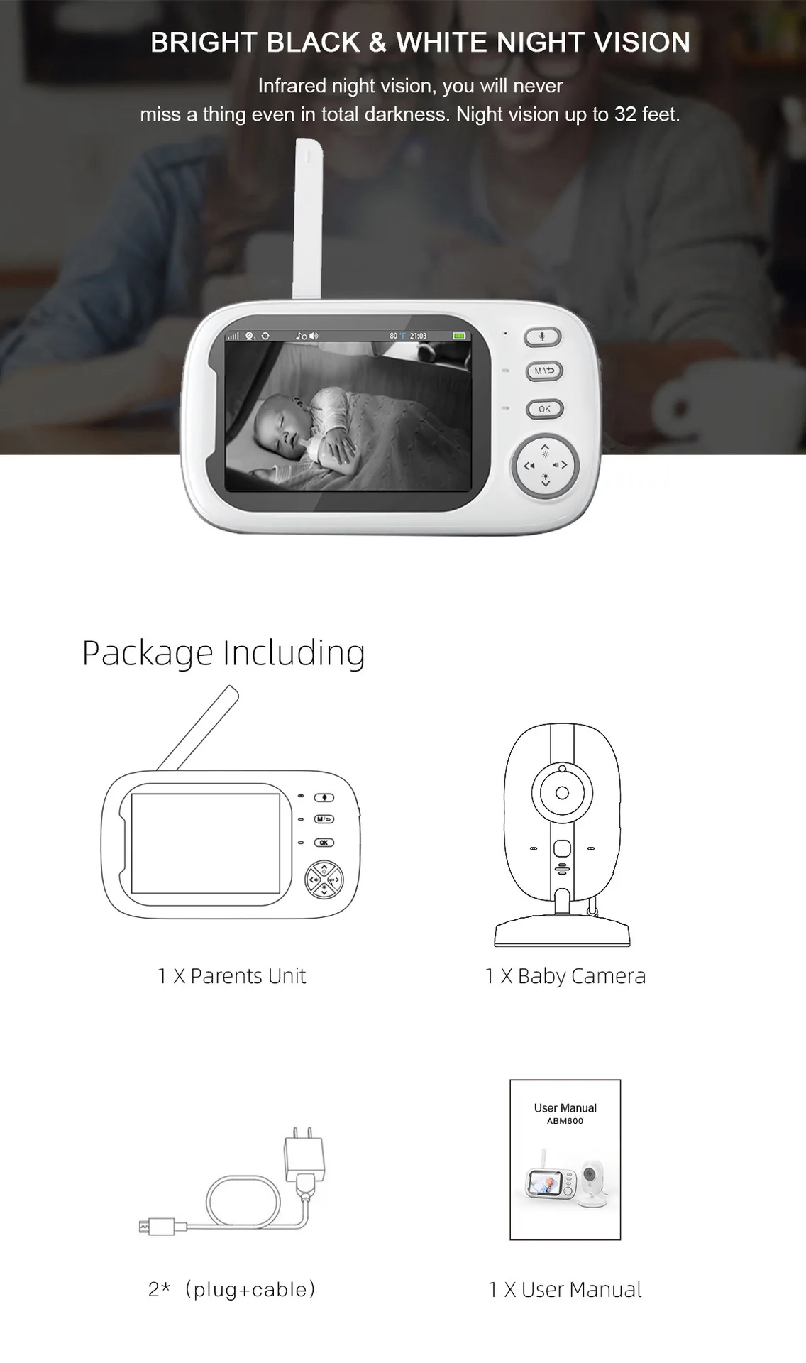 

SixM 720P HD 3.5Inch Temperature Sensor Kids Cam Digital WiFi Wireless Monitoring 2.4ghz CCTV Camera Baby Monitor with Screen
