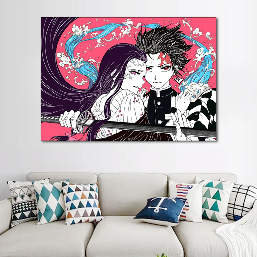 

Japan Anime Demon Slayer Poster Tanjirou Nezuko Canvas Painting Mural Living Room Bedroom Modern Home Wall Picture Decoration