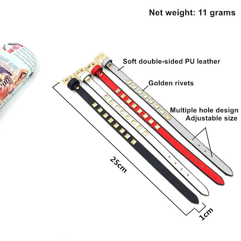 Bracelet Women Men Artificial Leather Wrap Stud/Rivets Fashion Color Charm Bracelets Gold Square Rivets Punk Style Bangle