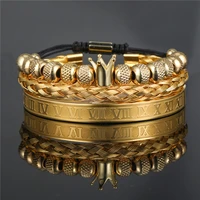 european and american vintage crown woven bracelet roman letters stainless steel mesh open bracelet set