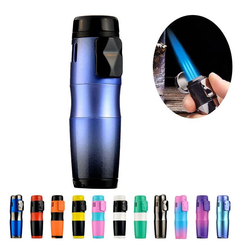 

Portable Metal Inflatable Three-flame Straight-through Cigar Lighter Windproof Outdoor Camping Multi-function Lighter Gift