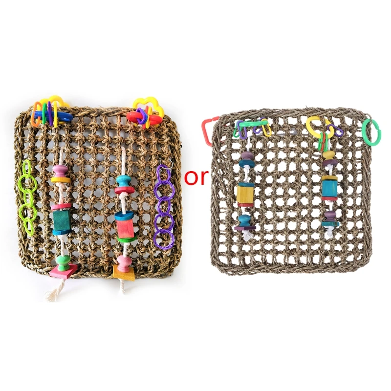 

Parrot Natural Straw Climbing Net Large Bird Hemp Rope Foraging Wall Safe Durable Bird Toy with Colorful Fun Gears Home