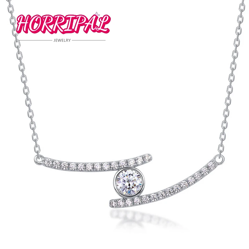 

HORRIPAL 0.5-1CTTW White Moissanite Necklace S925 Sterling Silver Sparkling Birthday Choker Gift for Women Pass Tester with GRA