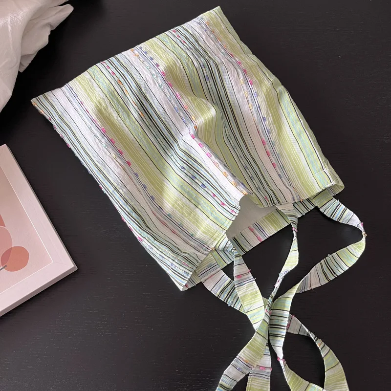 

Youda New Fashion Cotton Fabric Shoulder Bag for Women Striped Tassel Style Handbag Large Casual Capacity Shopper Tote Bags
