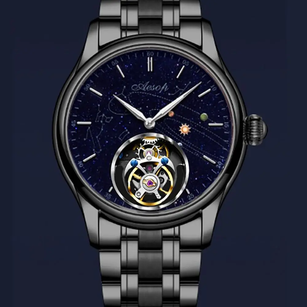 Новинка роскошные часы AESOP с настоящими летающими турбийонами механические