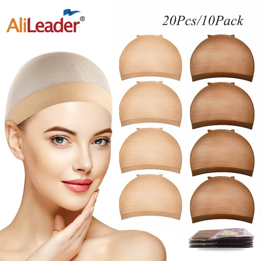 

Cheap 20Pcs Stocking Cap For Women Men Universal High Stretchy Wig Liner Cap Hat Hairpiece Accessory Stocking Caps For Wigs Thin