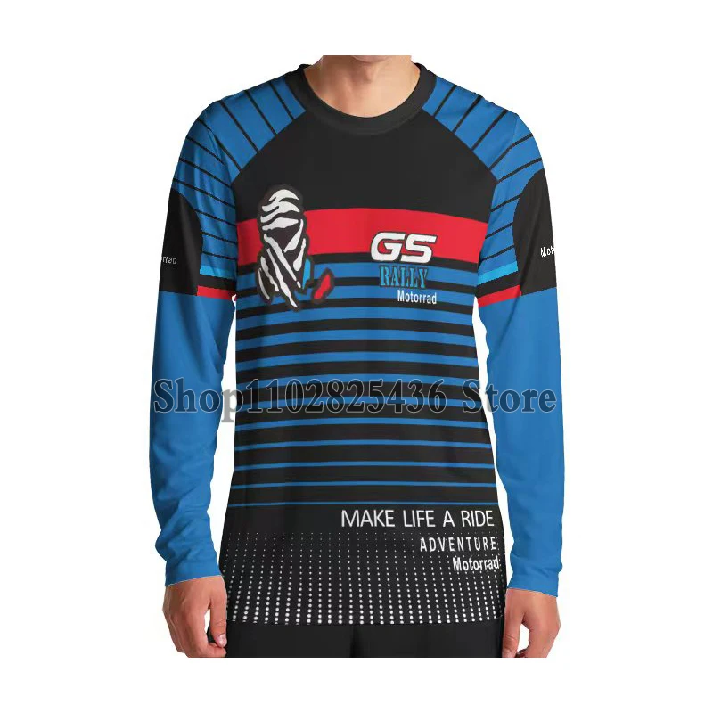 

For BMW F850 R1200 R1250 GS Long T-shirt Blue Motorcycle Motorrad ADVENTURE Riding Quick Dry Summer Anti-UV Not Fade Jerseys