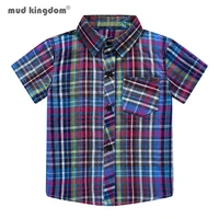 mudkingdom boys shirts plaid short sleeve lapel shirt classic button down pocket tops for toddler kids clothes fashion beach