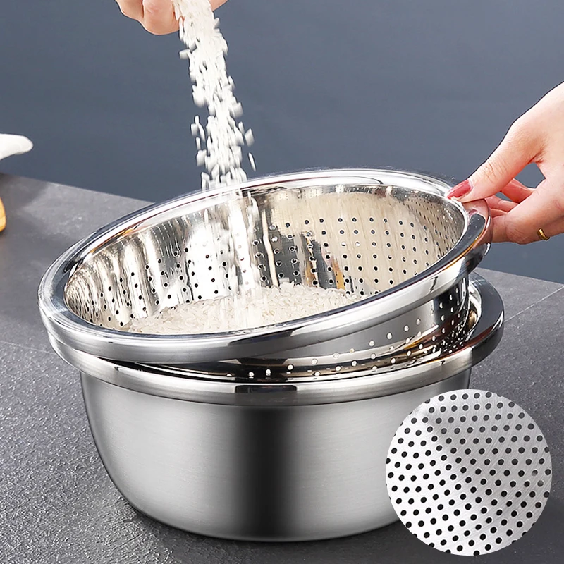 

Thicken Stainless Steel Food Mixing Fruit Bowl Tableware Salad Soup Egg Beater Bowls Vegetable Basin for Home Kitchen Utensils