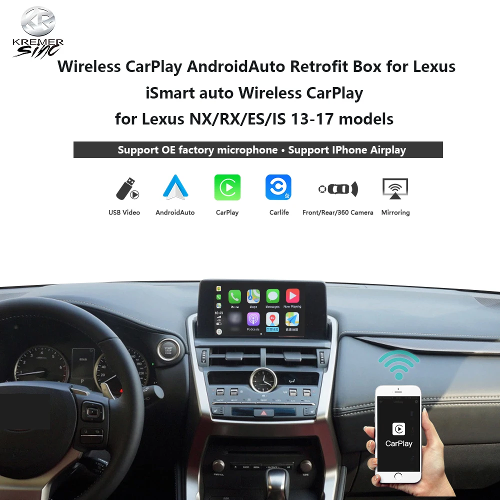 

Mirror SIRI Wireless CarPlay AndroidAuto Retrofit Box for Lexus kSmart auto Wireless CarPlay for Lexus NX/RX/ES/IS 13-17 models