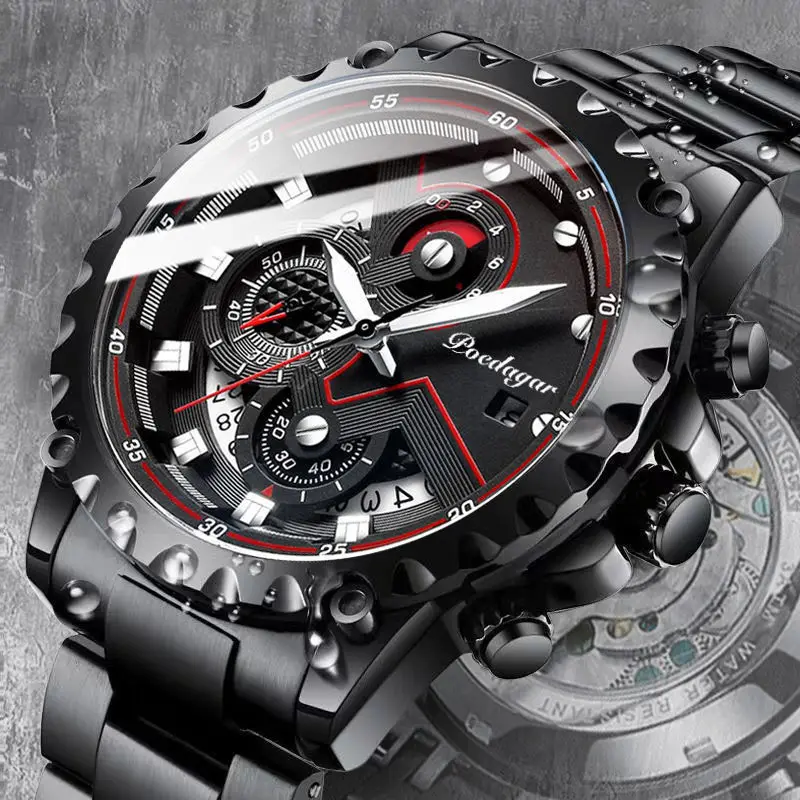 

Chronographwatches Mens Top Brand Luxury Clock Casual Stainless Steel 24Hour Men Watch Sport Waterproof Quartz Clock