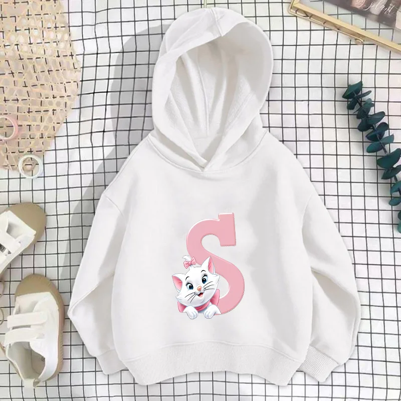 

Marie Children Hoodies Disney The Aristocats Cat Letter A B C Pullover Anime Cartoons Casual Clothes Girls Boys Kid Kawaii Tops