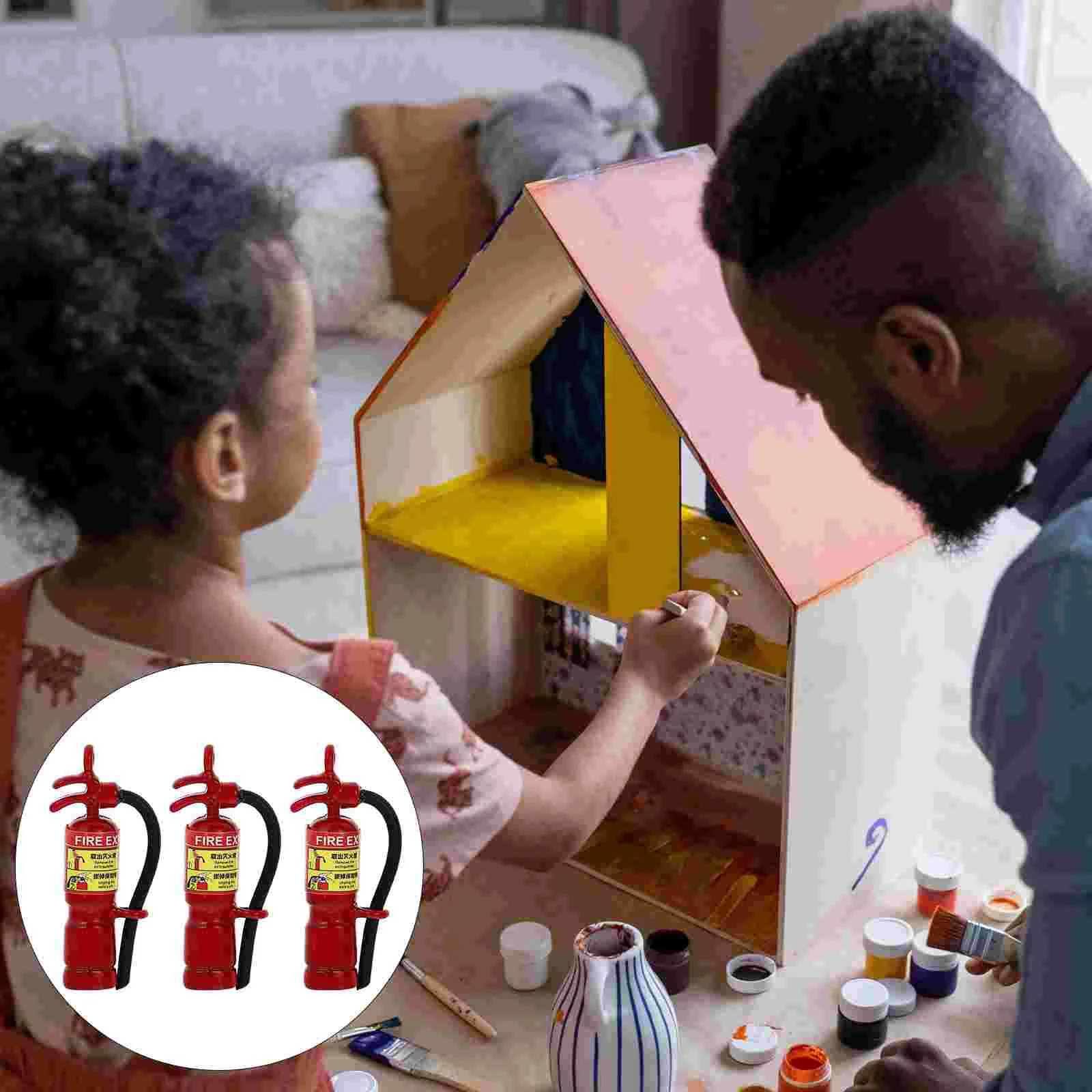 

3 Pcs Mini Fire Extinguisher Landscaping Models Outdoor Kids Furniture House Decorative Accessories Alloy Child Toys