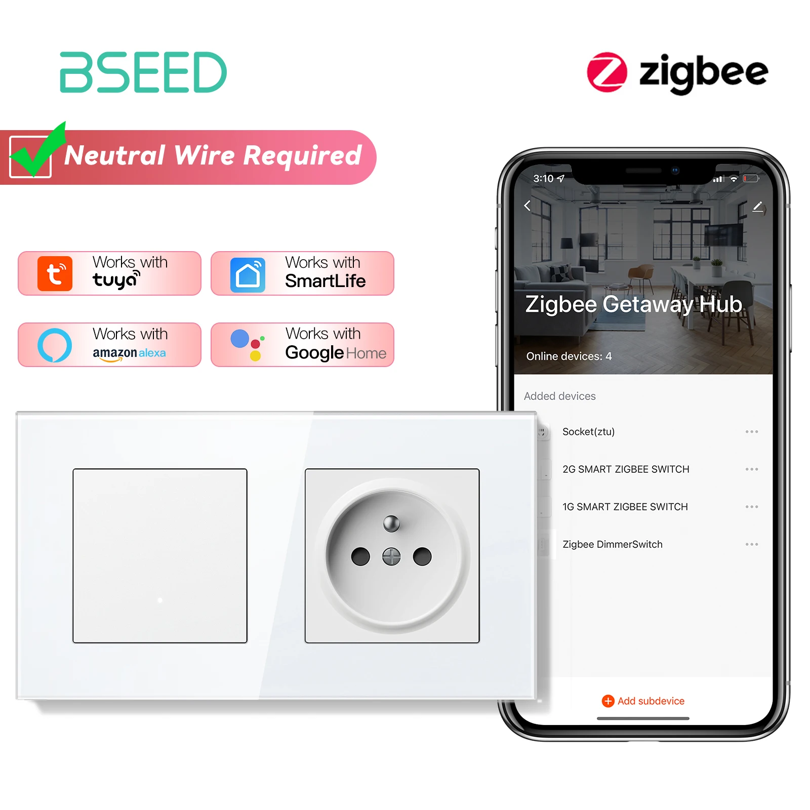 Умные выключатели BSEED Zigbee 1/2/3/4 Gang