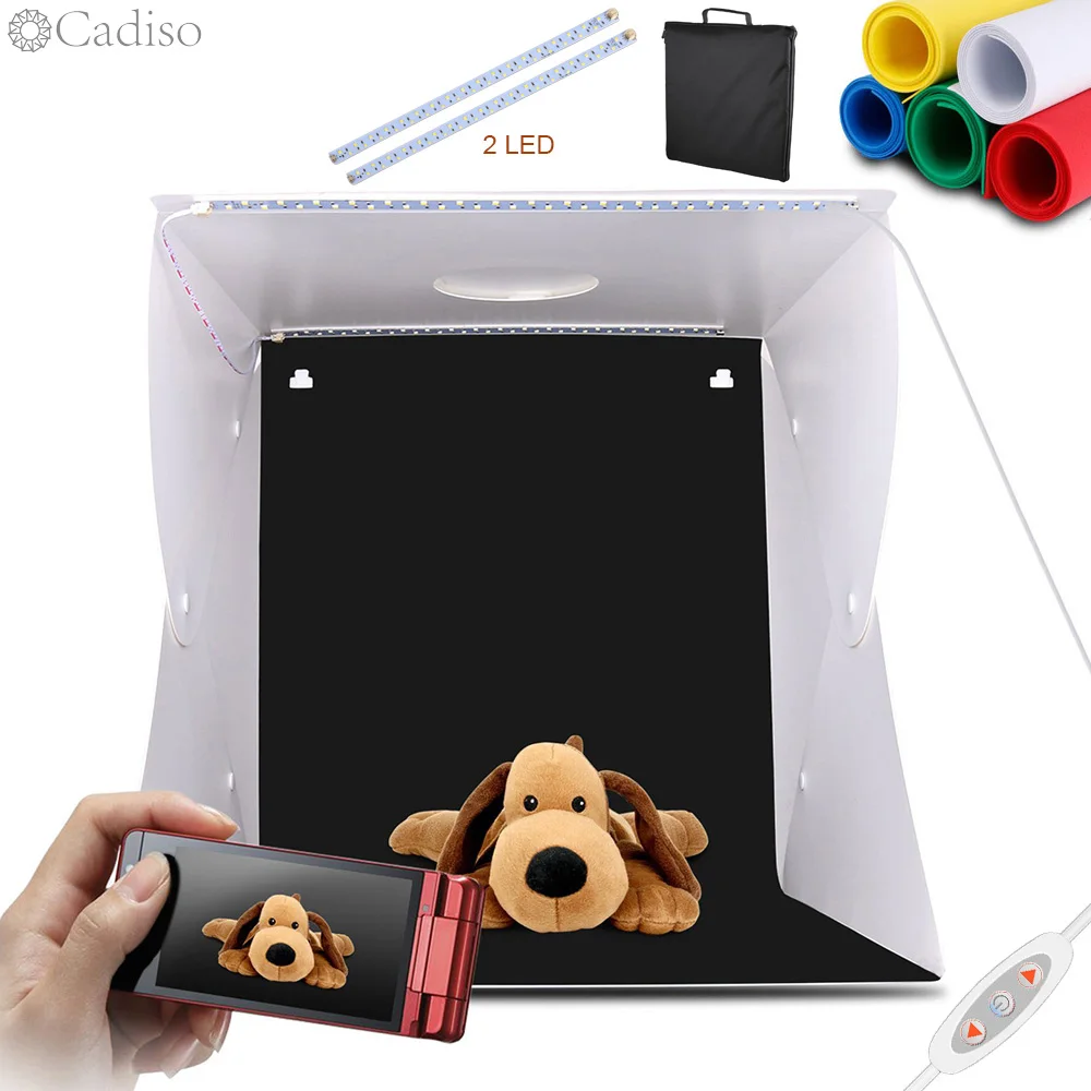 

Cadiso 40cm Photobox 2 LED Folding White Lightbox Photography Lighting Kit Photo Studio Softbox Adjustable Brightness Light Box