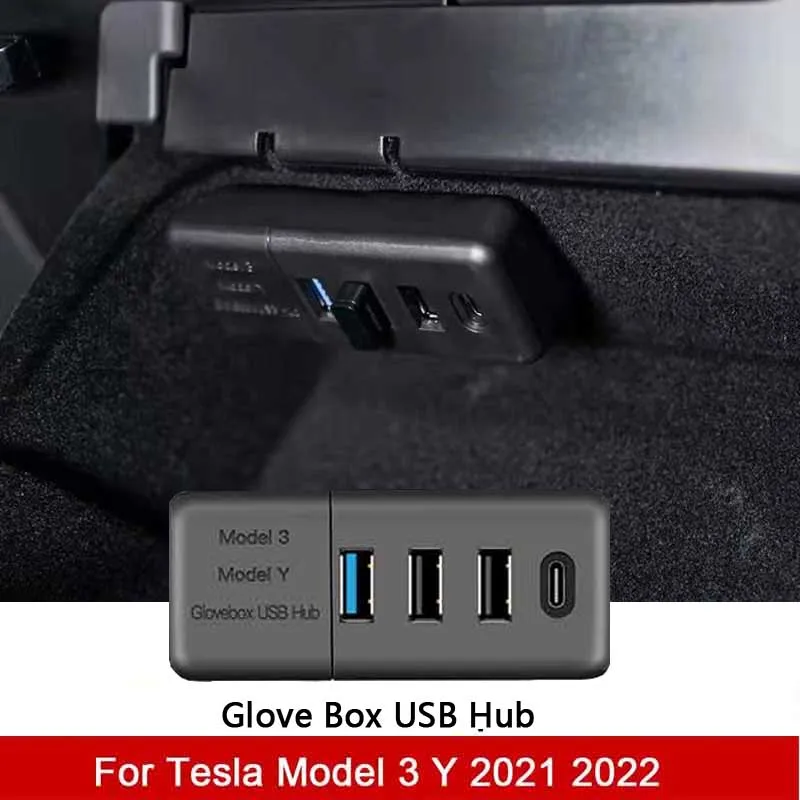 

Glovebox USB Hub Ports for Tesla Model 3 2021 2022 Upgrade Splitter Hub Docking Station 4 In 1 Co-pilot USB Spiliter Model Y