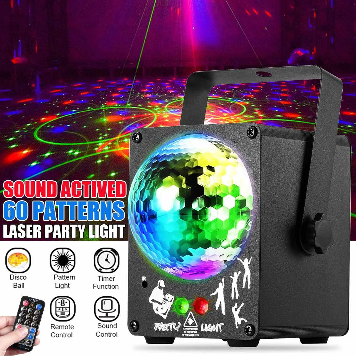 

18W DJ Disco Lights RGBW Laser Projector Sound Light LED Party Lamp Stroboscopes Stage Lighting Effect Remote Control for Club