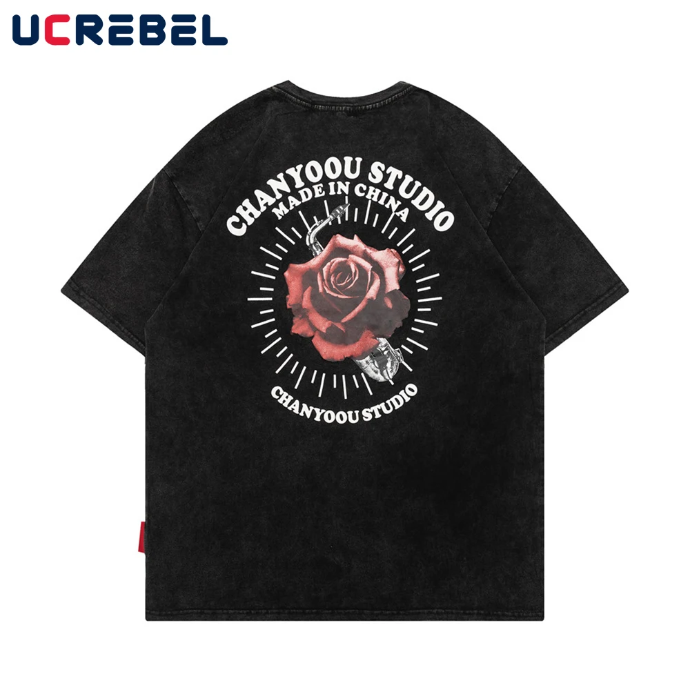 

Футболка мужская с коротким рукавом, хлопок, Повседневная Свободная, с принтом роз, уличная одежда, лето