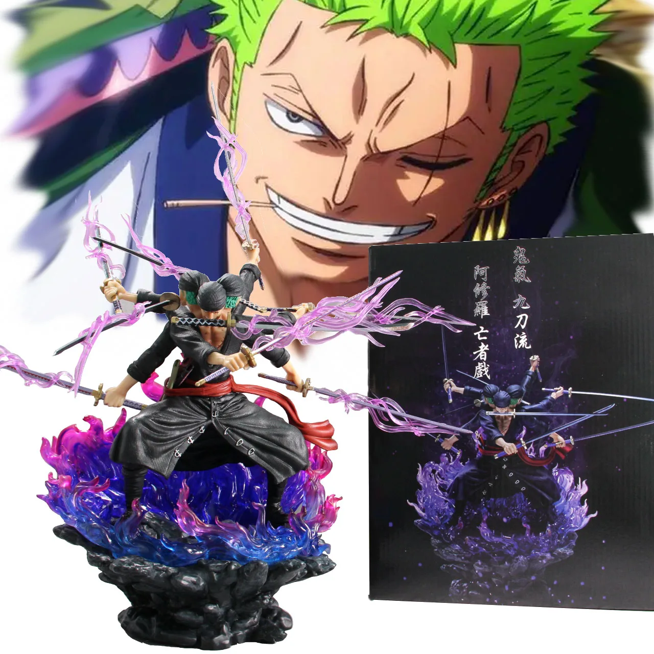 

40cm Roronoa Zoro Action Figure Wano Nine Kuives 2 Year Pvc Anime Zoro Figures Original With Box Model Doll Collectible Gift
