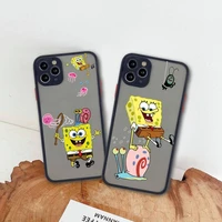cute cartoon spongebob phone case for iphone 13 12 11 pro max mini xs 8 7 plus x se 2020 xr matte transparent cover