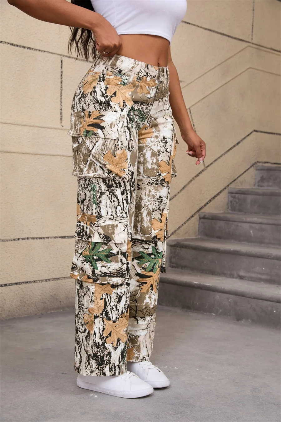 Benuynffy осенние повседневные широкие джинсовые брюки с несколькими карманами и