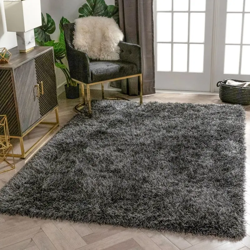 

Kuki Chie Glam Solid Textured Ultra-Soft Black 2`3" x 7`3" Runner Two-Tone Shag Area Rug