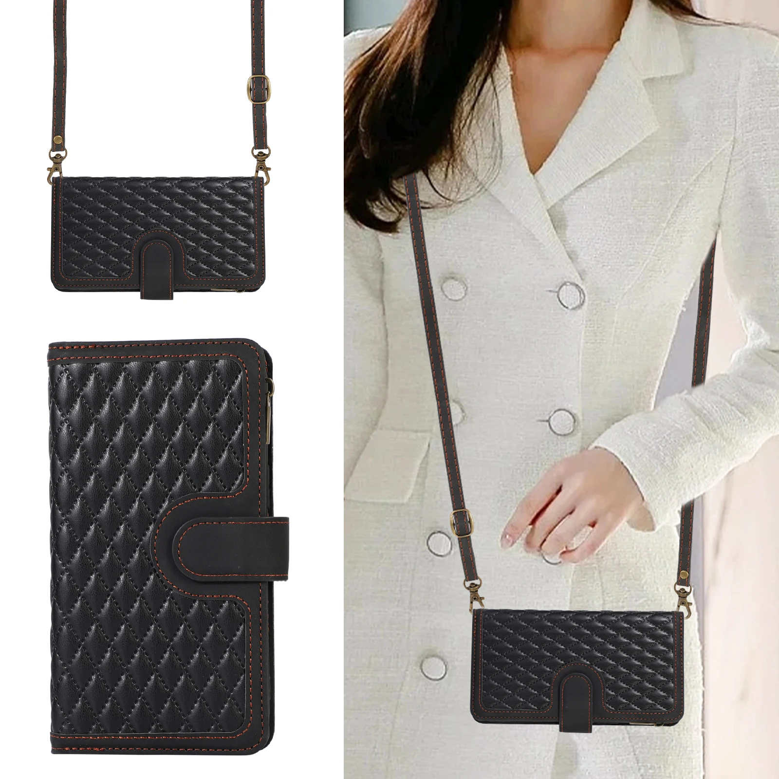 Multi Card Slots Case For iPhone 14 Plus 13 12 11 Pro Max Wallet Zipper Flip Leather XS XR 7 8 Cover with Necklace Lanyard Strap