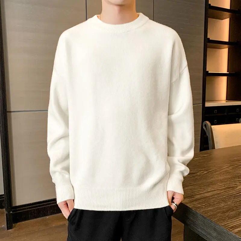 

Men Pullover Top Winter and Autumn Round Neck Long Sleeve Warm Sweater Slim Pullover Elasticity Knitting Men Clothing M12