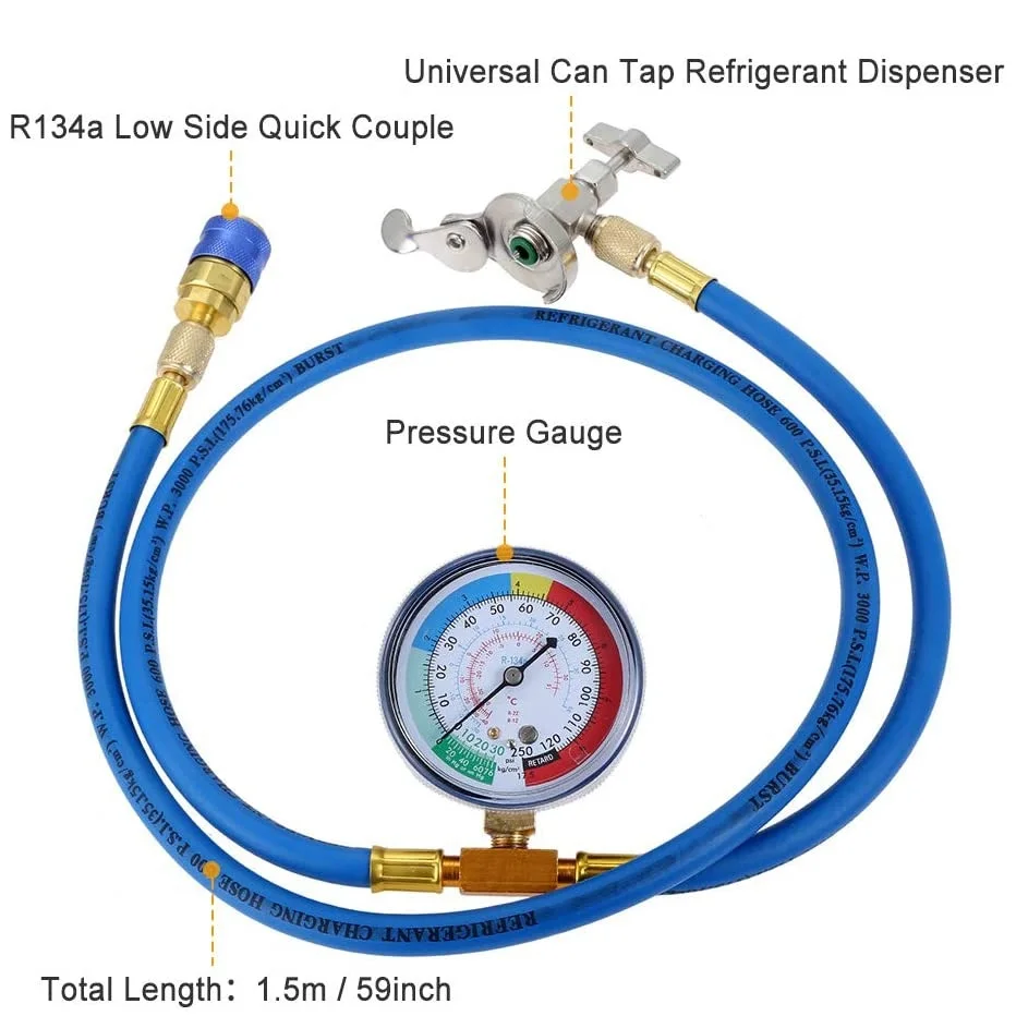 AC R134A комплект шлангов для заряда хладагента 59 дюймов с манометром 1/4 дюйма порт SAE