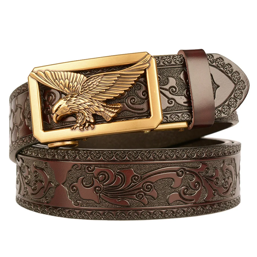 High Quality Cowskin Leather Belt Mens Belts Male Cow Leather Automatic Buckles Ratchet Waistband Belt For Men Dress Jeans
