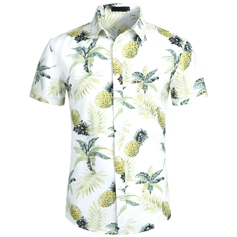 Summer New Men's Shirts for Men Clothing White Pineapple Summer Short Sleeves Men's Hawaiian Shirts Casual Fashion Oversized Top